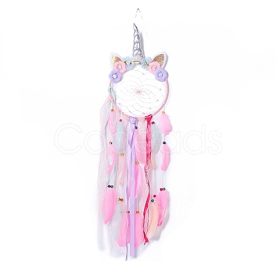Handmade Unicorn Woven Net/Web with Feather Wall Hanging Decoration LS-HJEW-A001-01A-1