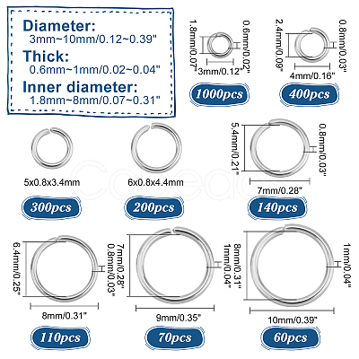 PandaHall Elite 304 Stainless Steel Open Jump Rings STAS-PH0003-44-1