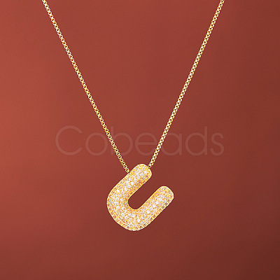 Brass Micro Pave Clear Cubic Zirconia Initial Pendant Necklaces for Women FS-WGDC51D-21-1