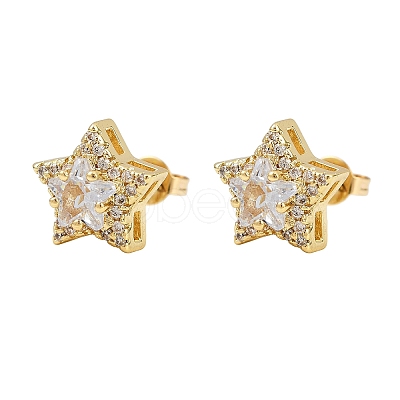 Brass Micro Pave Clear Cubic Zirconia Stud Earrings EJEW-Z128-01G-01-1