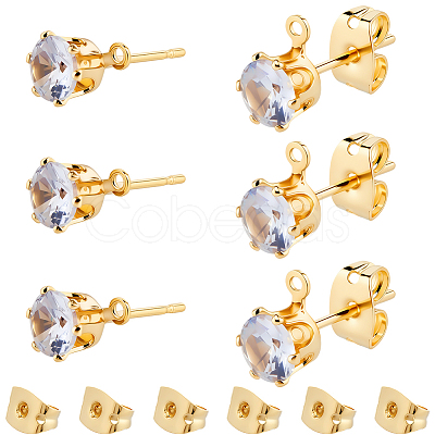 40Pcs Brass Micro Pave Clear Cubic Zirconia Stud Earring Findings KK-BBC0022-23-1