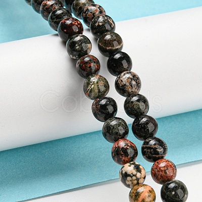 Natural Red Snowflake Obsidian Round Beads Strands G-P503-6MM-06-1