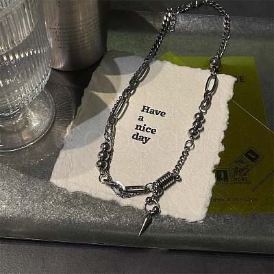 Hip-Hop Style 201 Stainless Steel Spiked Cone Tassel Ball Link Chain Necklaces for Sweater Match FS-WG323D8-01-1