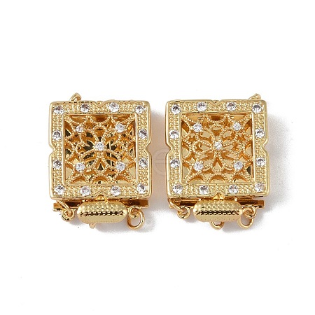 Rack Plating Brass Micro Pave Clear Cubic Zirconia Box Clasps KK-G494-05G-1