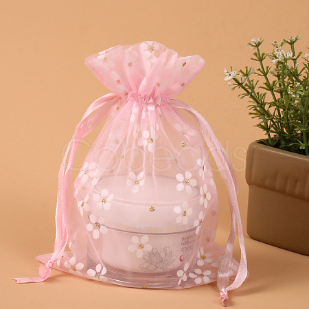 Rectangle Organza Drawstring Bags CON-PW0001-062A-01-1
