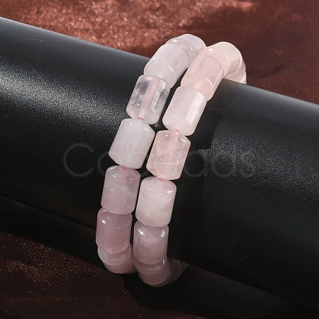 Column Natural Rose Quartz Beads Stretch Bracelets for Women Men BJEW-A148-01A-25-1