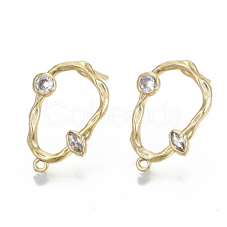 Brass Micro Pave Clear Cubic Zirconia Stud Earring Findings LS-KK-T062-48G-NF-1