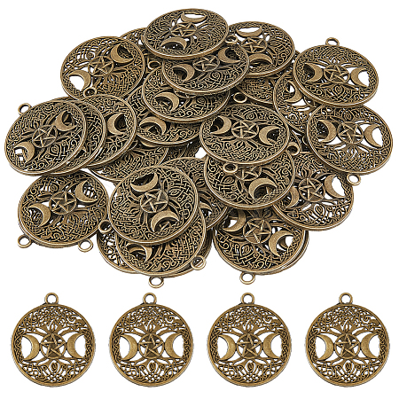 40Pcs Tibetan Style Hollow Alloy Pendants TIBEP-FH0001-29AB-1