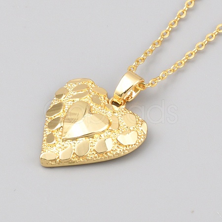 Valentine's Day Brass Textured Heart Pendant Cable Chain Necklaces for Women NJEW-WH0020-86D-1