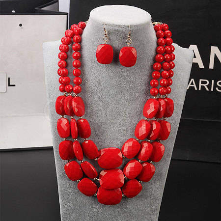 Bohemian Style Acrylic Faceted Rectangle Beaded Multilayer Necklaces & Dangle Earrings Sets WG4F927-01-1