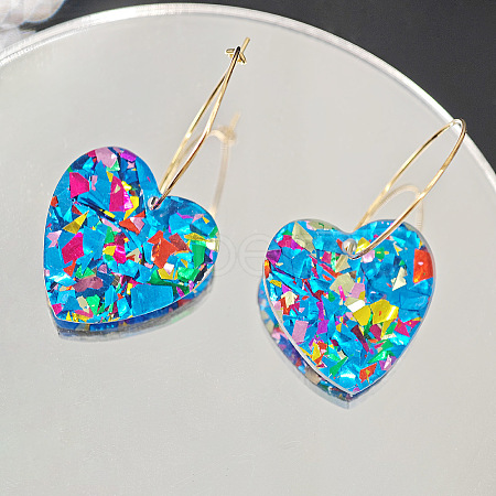 Glitter Heart Acrylic & Iron Alloy Hoop Earrings for Women FS-WG2AED5-01-1