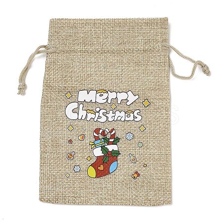 Christmas Printed Burlap Packing Pouches Drawstring Bags ABAG-Q053-02A-04-1