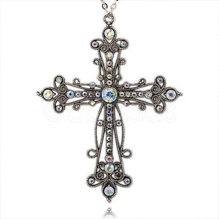 Tibetan Style Alloy Rhinestone Gothic Cross Big Pendants RB-J144-28AS-1