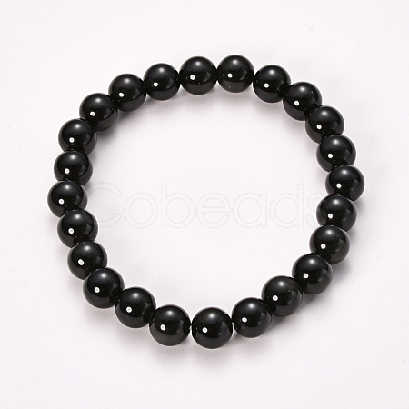 Natural Obsidian Beaded Stretch Bracelets BJEW-Q692-12-12mm-1