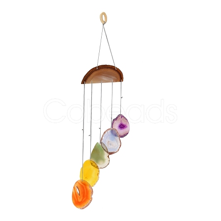 Wood & Natural Dye Agate Wind Chime Pendants HJEW-H054-03-1