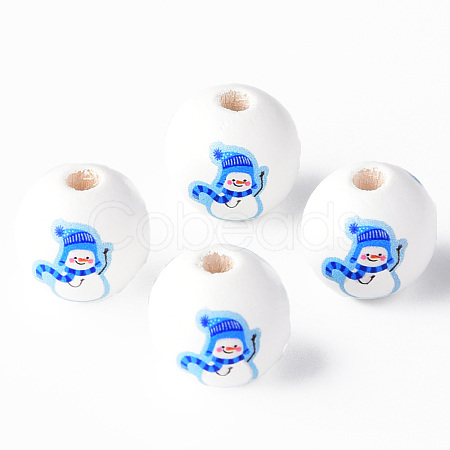 Painted Natural Wood Round Beads WOOD-N006-183-1
