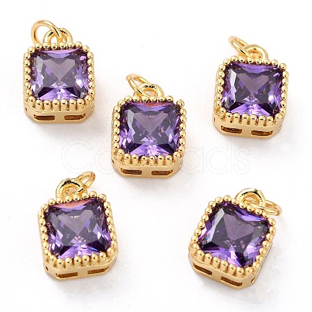 Real 18K Gold Plated Brass Inlaid Cubic Zirconia Charms ZIRC-L100-073G-05-1