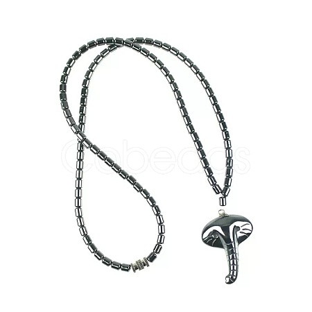 Vintage Synthetic Non-magnetic Hematite Pendant Column Beaded Necklaces IV0667-4-1