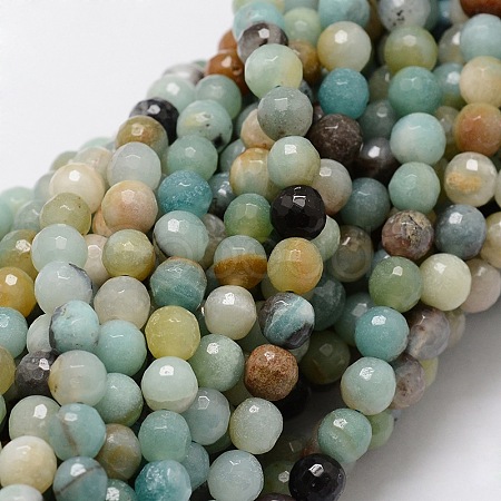 Faceted Round Natural Flower Amazonite Bead Strands G-L437-34-6mm-1