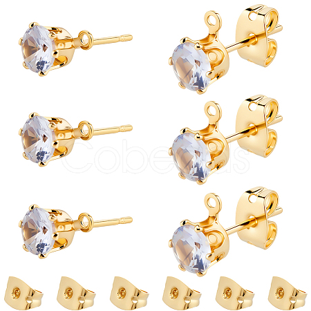 40Pcs Brass Micro Pave Clear Cubic Zirconia Stud Earring Findings KK-BBC0022-23-1
