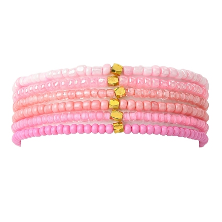 Pink Color Palette Gradient Color Glass Seed Beaded Stretch Bracelet Sets BJEW-MZ00102-01-1