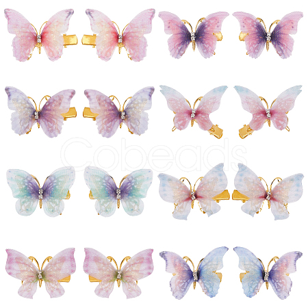 8Pairs 8 Style Double Layers Tulle Butterfly Alligator Hair Clips PHAR-CP0001-06-1