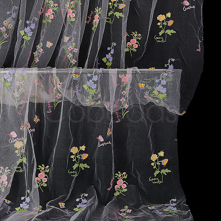 2 Yards Polyester Embroidery 3D Flower Mesh Fabrics DIY-WH0622-383B-1