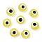 Resin Beads, Flat Round, Evil Eye, Champagne Yellow, 7.5~8x5~6mm, Hole: 1.8~2mm