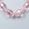 Electroplate Glass Beads Strands, Pearl Luster Plated, Faceted, teardrop, Pink, 6x4mm, Hole: 1mm, about 72pcs/strand, 15 inch