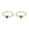 Brass Micro Pave Cubic Zirconia Cuff Rings, Open Solitaire Rings, Long-Lasting Plated, Real 18K Gold Plated, Heart, Green, 2mm, Inner Diameter: 17mm