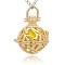 Golden Tone Brass Hollow Round Cage Pendants, with No Hole Spray Painted Brass Round Ball Beads, Gold, 36x25x21mm, Hole: 3x8mm