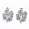 Alloy Pendants, with Crystal Rhinestones, Cadmium Free & Lead Free, Clover, Platinum, 15x12x2.5mm, Hole: 1.8mm