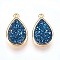 Resin Imitation Druzy Crystal Pendants, with Brass Findings, teardrop, Golden, Prussian Blue, 16.5x10.5x4~5mm, Hole: 1mm