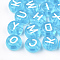 Transparent Acrylic Beads, Horizontal Hole, Mixed Letters, Flat Round, Deep Sky Blue, 7x4mm, Hole: 1.5mm