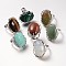 Adjustable Oval Brass Gemstone Wide Band Rings, Natural & Synthetic Mixed Stone, 17mm, Tray: 28x22mm