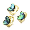 Natural Shell Heart Open Cuff Ring RJEW-H220-02G-1