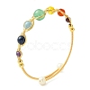 Chakra Herringbone Wire-Wrapped Gemstone Brass Cuff Bangles BJEW-JB14035-3