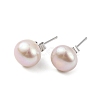 Natural Pearl Round Bead Stud Earrings EJEW-E298-01E-03P-1