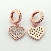 Brass Micro Pave Cubic Zirconia Large Hole European Dangle Heart Charms X-ZIRC-N009-01RG-1