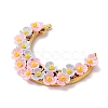 Glass Seed Beads & Resin & Alloy Flower Crescent Moon Connector Charms PALLOY-MZ00603-01-3