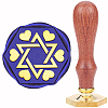 Hexagon Golden Tone Brass Wax Seal Stamp with Wood Handle AJEW-WH0375-0003-1