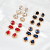 4 Pairs 4 Colors Oval & Teardrop & Rectangle Rhinestone Dangle Stud Earrings EJEW-AN0003-05-7
