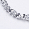 Faceted(32 Facets) Round Half Plated Electroplate Glass Beads Strands X-EGLA-J042-4mm-H02-1