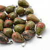 Teardrop Natural Unakite Pendants X-G-Q435-23-1