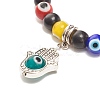 Synthetic Turquoise(Dyed) & Lampwork Evil Eye Round Beaded Stretch Bracelet with Hamsa Hand Charm for Women BJEW-JB07836-5