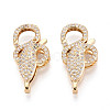 Brass Pave Clear Cubic Zirconia Lobster Claw Clasps KK-T075-73G-1