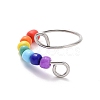 Rainbow Color Glass Beaded Rotating Open Cuff Ring RJEW-F127-02P-1