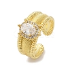 Brass Micro Pave Cubic Zirconia Open Cuff Rings for Women RJEW-U059-01G-02-4