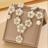 Flower Alloy Crystal Rhinestone & Plastic Pearl Link Chain Necklaces & Stud Dangle Earrings Sets FS-WGC22CC-02-4