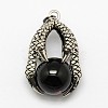 Vintage Natural Bezel Dyed & Heated Black Agate Pendants G-M038-03B-1